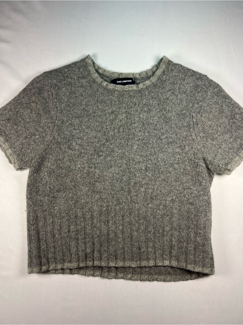 The Limited Womens Large Lambswool Angora Crop Sweater Gray Short Sleeve Soft